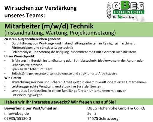 Ausschreibung Mitarbeiter Technik 25
